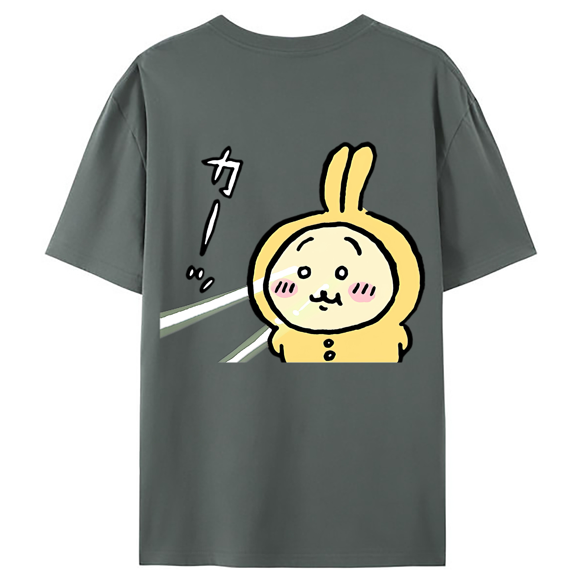 （画像用） ちいかわ うさぎ Chii-kawa usagi 綿100％ メンズ半袖Tシャツ（バックプリント） 通気性